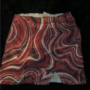 Sequin Swirl Mini Skirt - Red and Black